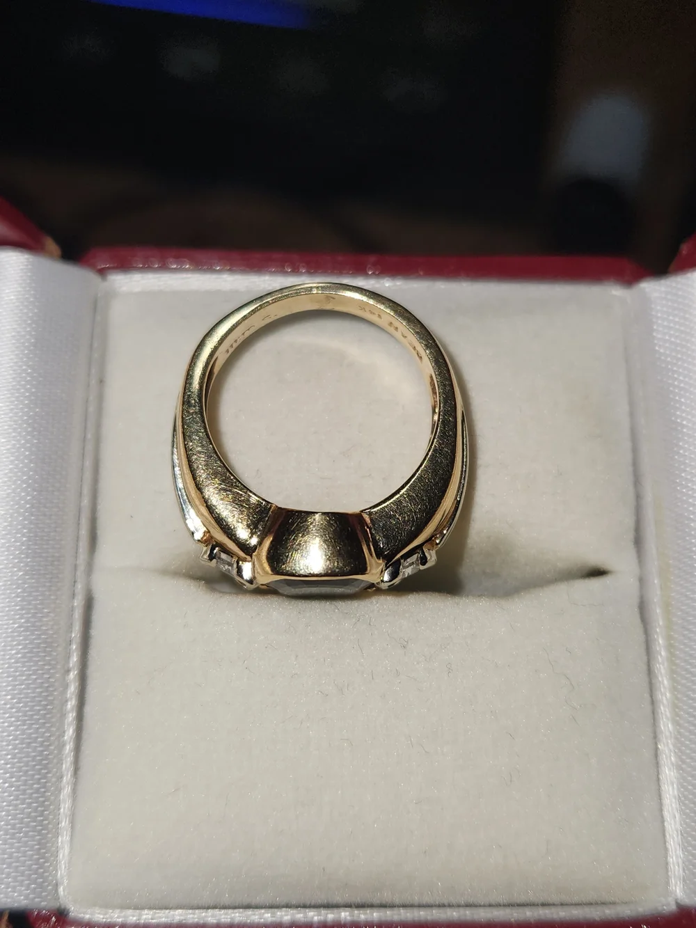 Gold Ring with Deep Green Tourmaline Stone and Trillion Diamond Accents